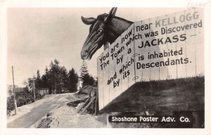 J67/ Kellogg Idaho RPPC Postcard c1940s Billboard Jackass Comic Advertise 51