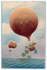 1911 New Year Hot Air Balloon Shamrocks Mushroom Embossed Cincinnati OH Postcard