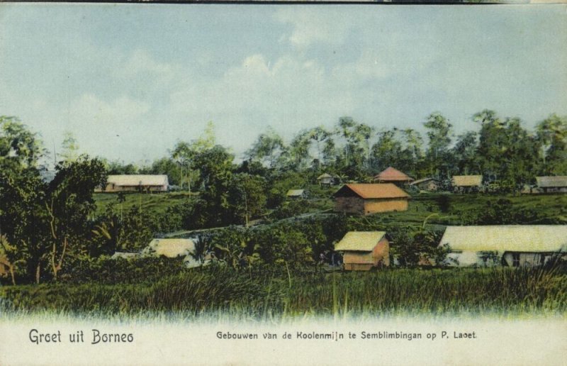indonesia, BORNEO, Buildings of the Coal Mine at Semblimbingan (1900s) Postcard
