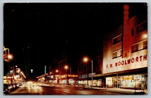 Shreveport Louisiana  Texas Street at Night   Postcard  1962