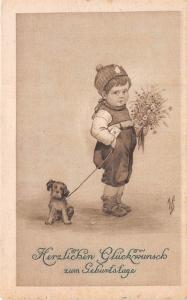 BG20637 boy with dog and flower geburtstag birthday   germany