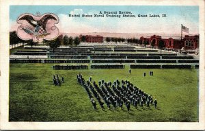 Postcard IL Great Lakes A general Review U.S. Naval Training Station C.1920 M19