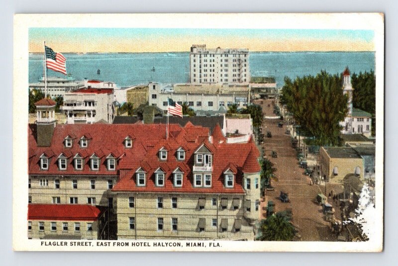 Postcard Florida Miami FL Flagler Street Hotel Halcyon 1930s Unposted