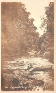 RPPC PAGSANJAN GORGE PHILIPPINE ISLANDS CANOE REAL PHOTO POSTCARD (c. 1920s)