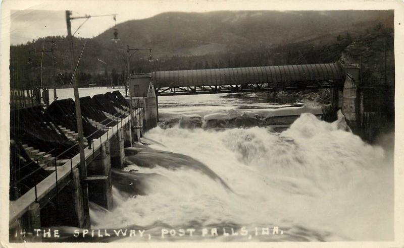 RPPC Postcard 14. The Spillway, Post Falls ID Kootenai County Posted 1924