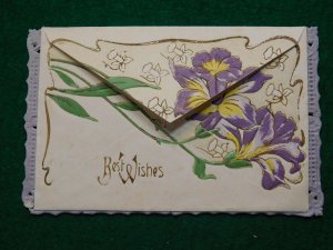 Circa 1900-10 Art Nouveau Best Wishes Attached Removable Envelope Note P23