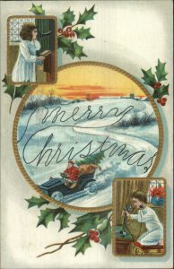 Christmas - Santa ClausDriving Car Children Telephone c1910 Postcard