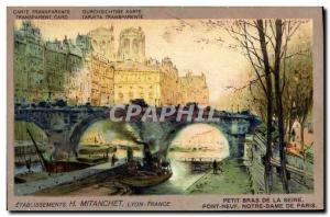 Old Postcard Fancy Small transparent card of the Seine Pont Neuf Arm Notre Da...