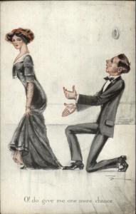 Crying Man Begging For One More Chance to Beautiful Woman Postcard c1910
