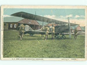 Pre-Linen Military USA ARMY AVIATORS INSPECTING VERY OLD AIRPLANE AC4364