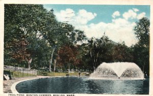 Vintage Postcard 1920's Frog Pond Boston Common Fountain Boston Massachusetts MA