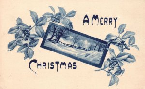 Vintage Postcard Merry Christmas Hollyleaf Cherry & Winter Season Greetings Card
