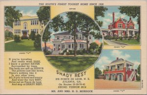 Postcard Shady Rest Atlanta Georgia GA Mr and Mrs HD Murdock