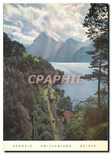 Postcard Modern Gotthard Line along the shores of Lake of Lucerne