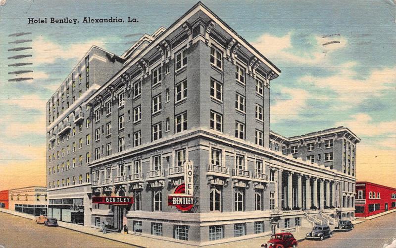 Hotel Bentley, Alexandria, Louisiana, Linen Postcard, Used, WWII Soldier's Mail