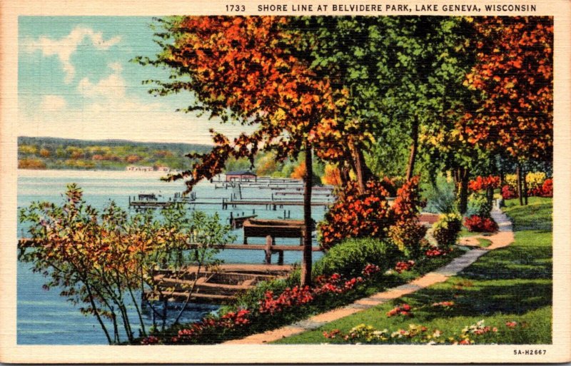 Wisconsin Lake Geneva Shore Line At Belvedere Park 1940 Curteich