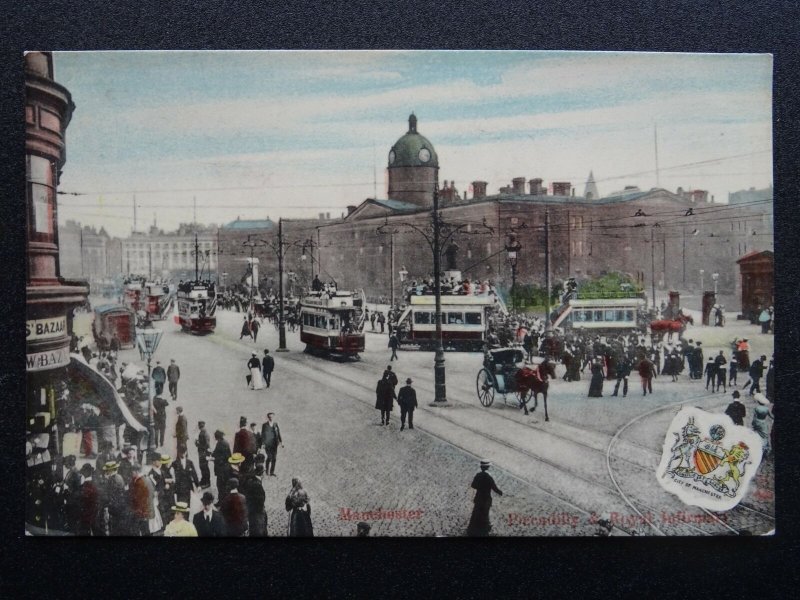 Manchester Animated Street Scene PICCADILLY & ROYAL INFIRMARY c1909 Postcard