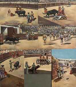 Lot 7 vintage artist postcards signed Garcia y Rodriguez Spain corrida toreadors 