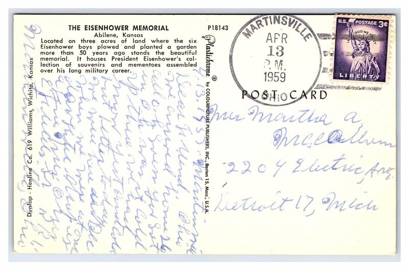 The Eisenhower Memorial Abilene Kansas c1959 Postcard