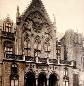 School Gothic Architecture Bruges Belgium Gravure 1910s Postcard Sepia PCBG12A