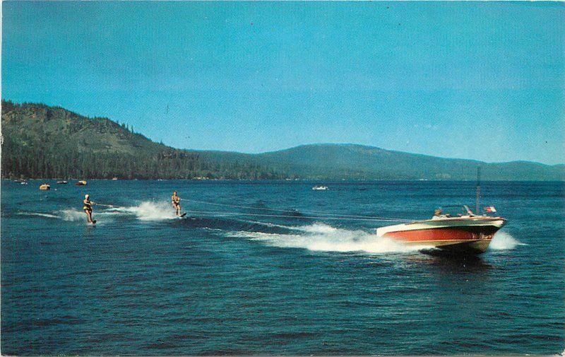 Fritz Lake Tahoe California 1950s Postcard Water Skiing Speed Boat 13645