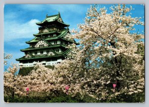 Japan Osaka castle surrounded by cherry trees AIR MAIL stamped