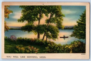 1939 Minnesota MN Vintage Postcard You Will Like Henning Forest Sail Boat Posted