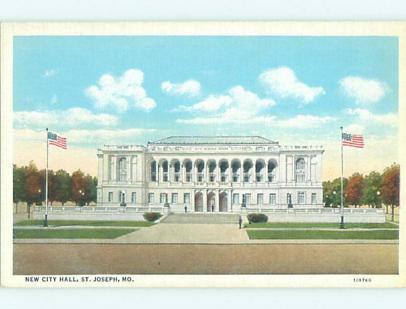 Unused Linen CITY HALL SCENE St. Joseph Missouri MO hs5918