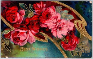 Best Wishes Pink Roses Flowers Greetings Posted Postcard