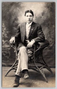 RPPC Handsome Gentleman Seated for Portrait c1910 Real Photo Postcard I26