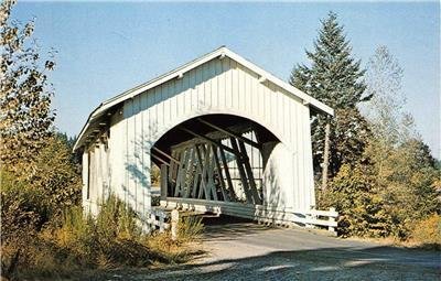 HANNAH COVERED BRIDGE Thomas Creek, Linn Co, Oregon c1950s Vintage Postcard