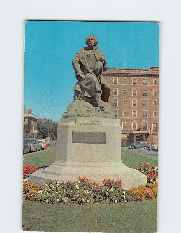 Postcard Nathaniel Hawthorne Statue, Salem, Massachusetts