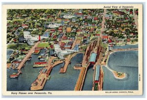 c1920's Aerial View Navy Planes Over Pensacola Buildings Bridge Florida Postcard