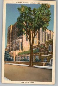 Linen Postcard-Yale University Sterling Library..CT
