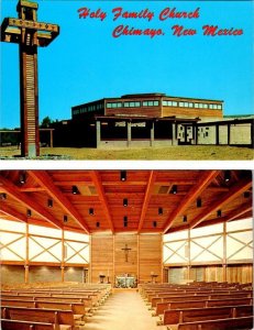 2~Chrome Postcards  CHIMAYO, NM New Mexico  HOLY FAMILY CHURCH & INTERIOR VIEW