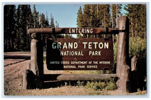 c1950's Entering Grand Teton Interior National Park Sign Wyoming WY Postcard