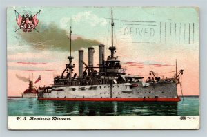 c1907 Battleship USS Missouri BB11 Great White Fleet Postcard