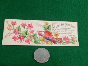 York's Carpet House Giesey & Strawinski Bookmark York, PA Bird Wildflowers