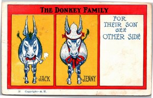 Postcard comic The Donkey Family Jack Jenny for son see other side