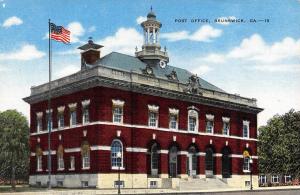 BRUNSWICK, GA Georgia    POST OFFICE   Glynn County    c1940's Linen Postcard