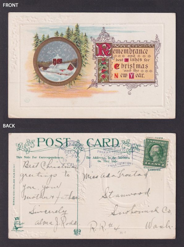 UNITED STATES, Postcard, Merry Christmas 1918