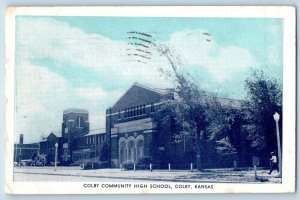 Colby Kansas KS Postcard Colby Community High School Building 1957 Vintage Trees