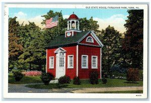 c1940 Old State House Farquhar Park Us Flag Tower York Pennsylvania PA Postcard