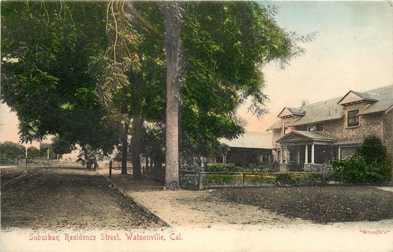 c1907 Postcard Suburban Residence Street, Watsonville CA Santa Cruz County
