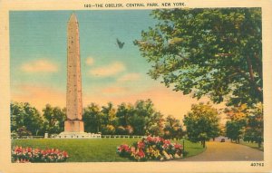 New York Central Park Obelisk 1942 Linen Postcard,  Buy Defense Bonds Cancel