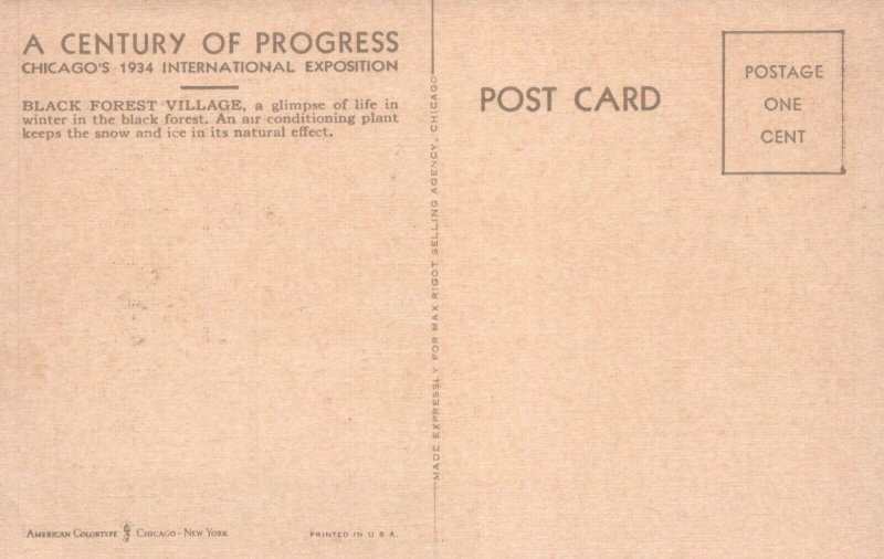IL, Black Forest Village, 1934 Chicago Expo Linen Postcard