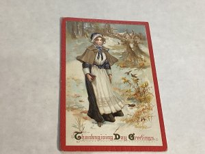 Artist signed Brundage Series #130 Thanksgiving Pilgrim girl hay bird Grade 3
