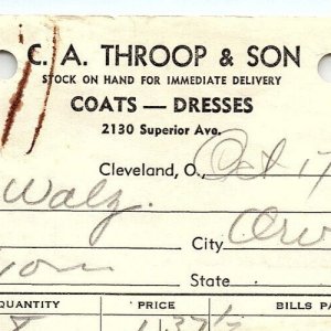 1938 C.A. THROOP & SON COATS-DRESSES CLEVELAND OHIO BILLHEAD STATEMENT Z3440