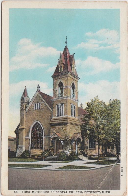 Michigan MI Postcard c1920 PETOSKEY First Methodist Episcopal Church Building