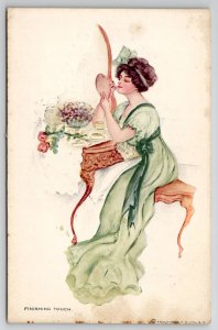Lady Lipstick the Finishing Touch Anglo-American Artist Signed Postcard L36